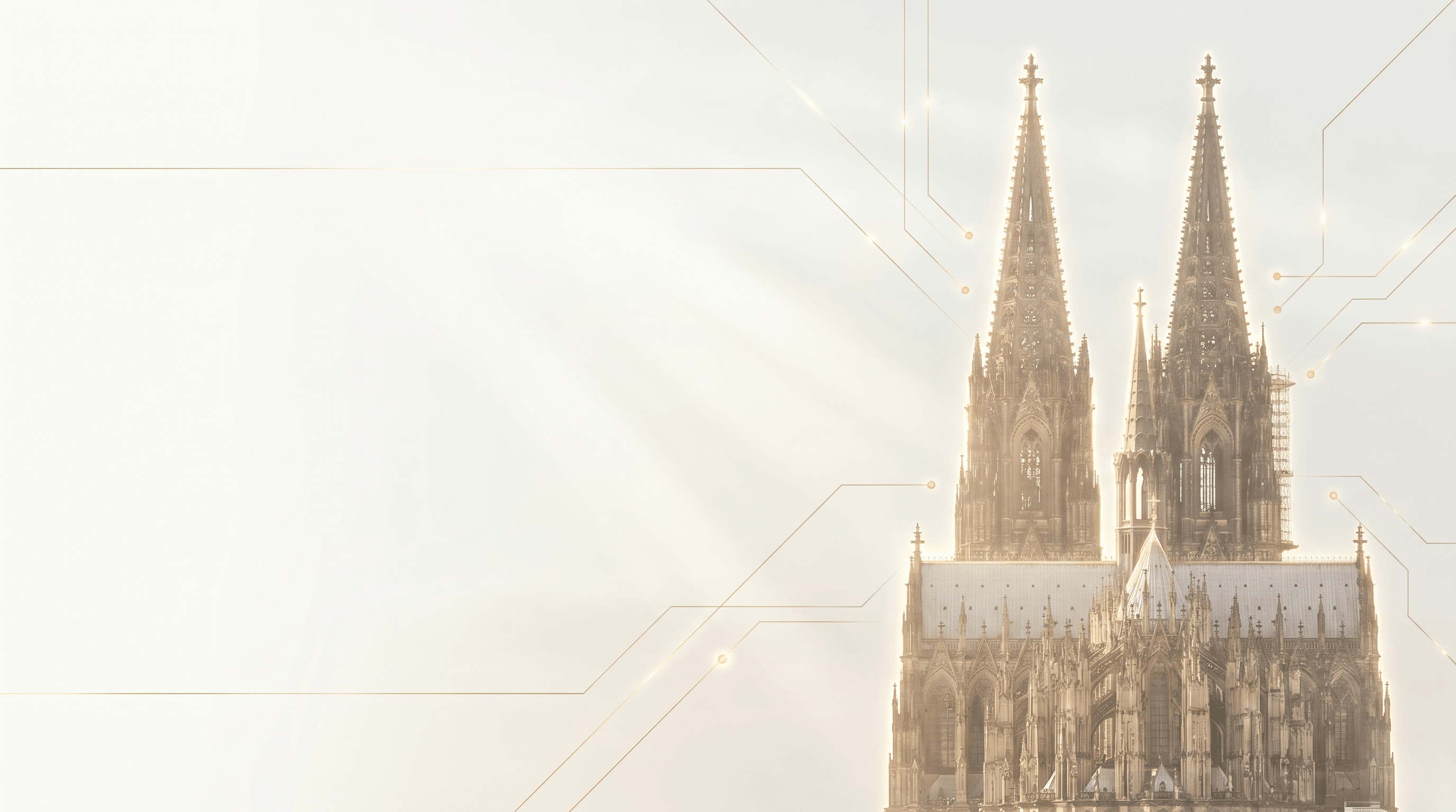 Kölner Dom mit goldenen Leiterbahnen — Maschine trifft Monument